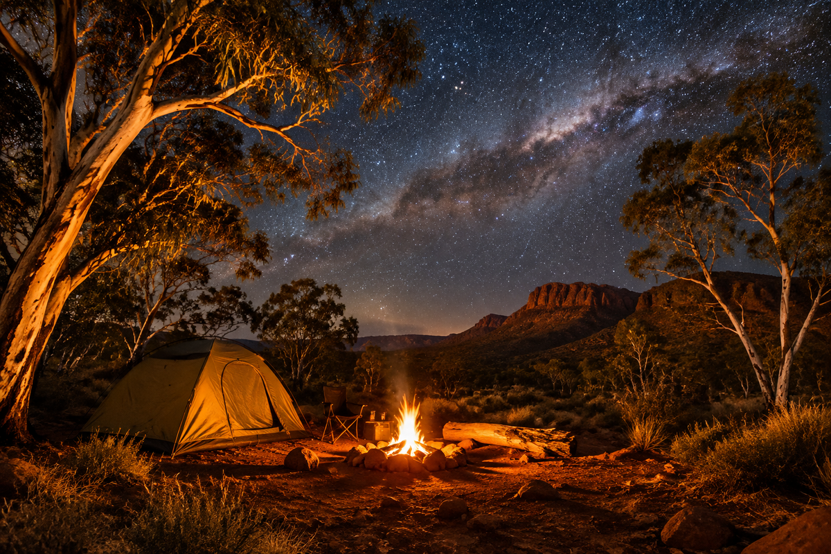 Australian camping scene illustrating practical campsite and packing tips