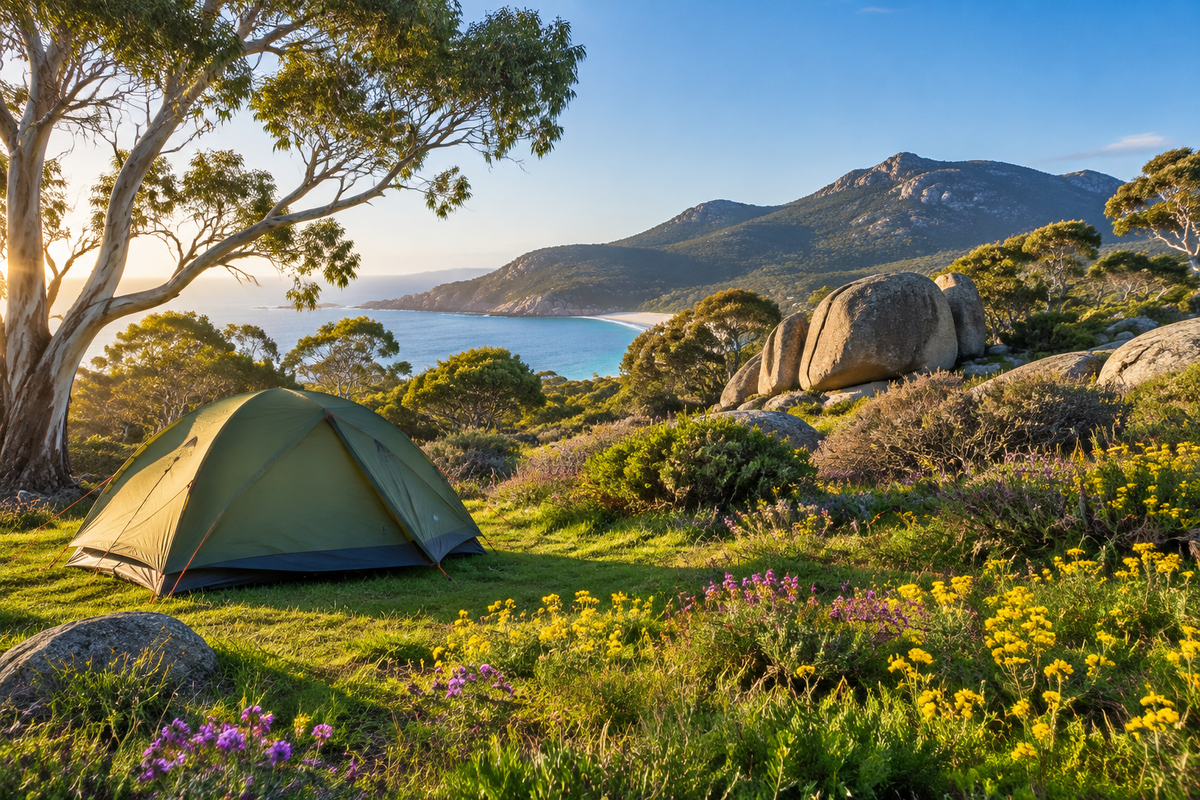 Camping at Wilsons Promontory in spring, Victoria