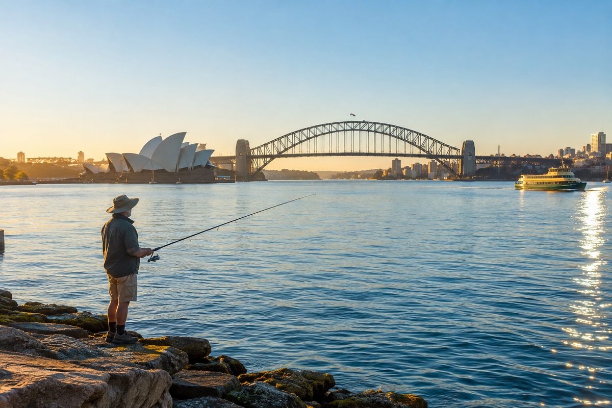 Fishing in Sydney Harbour, Australia, for an October fishing guide