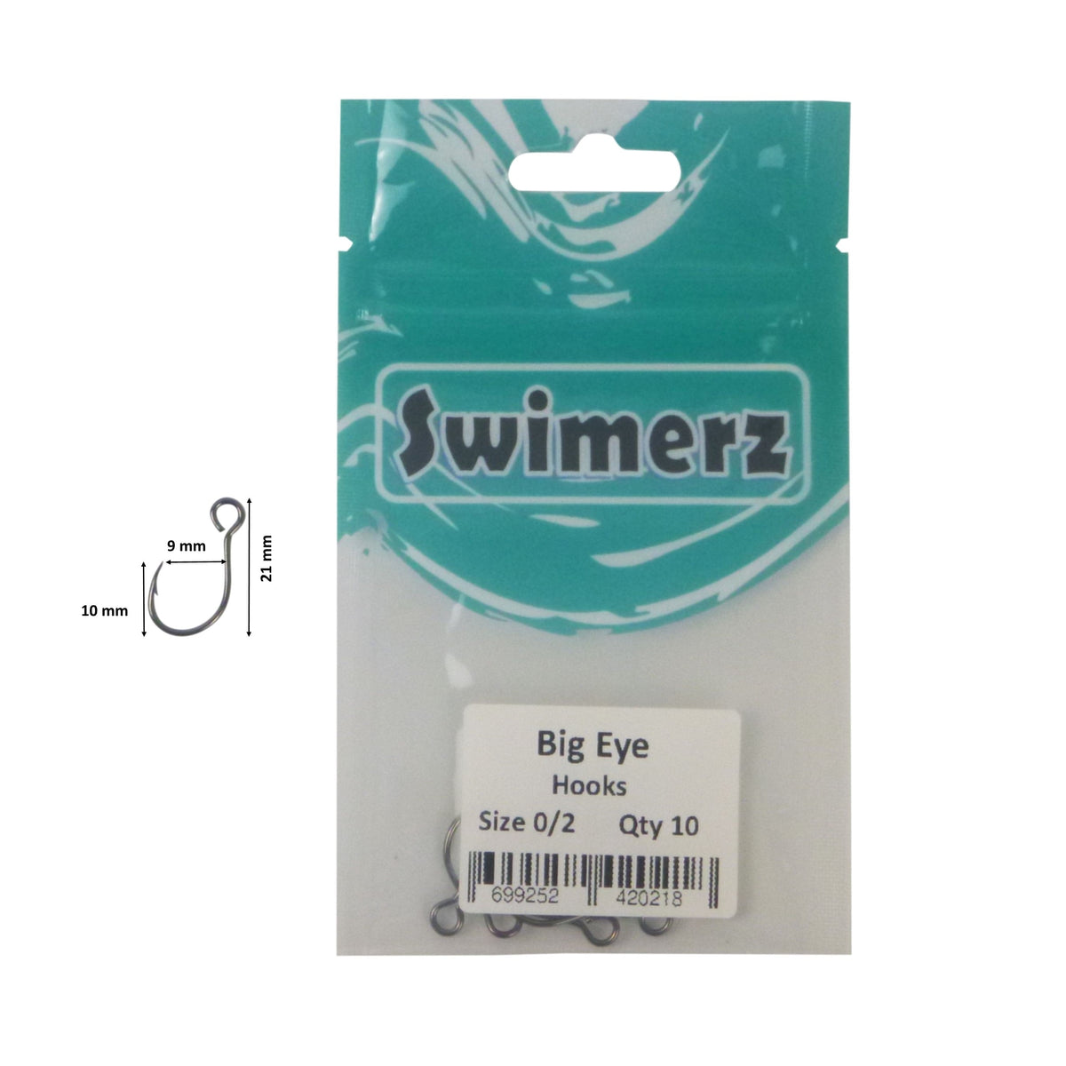 Swimerz Big Eye Inline Lure Hooks, Size 2, 10 Pack-2