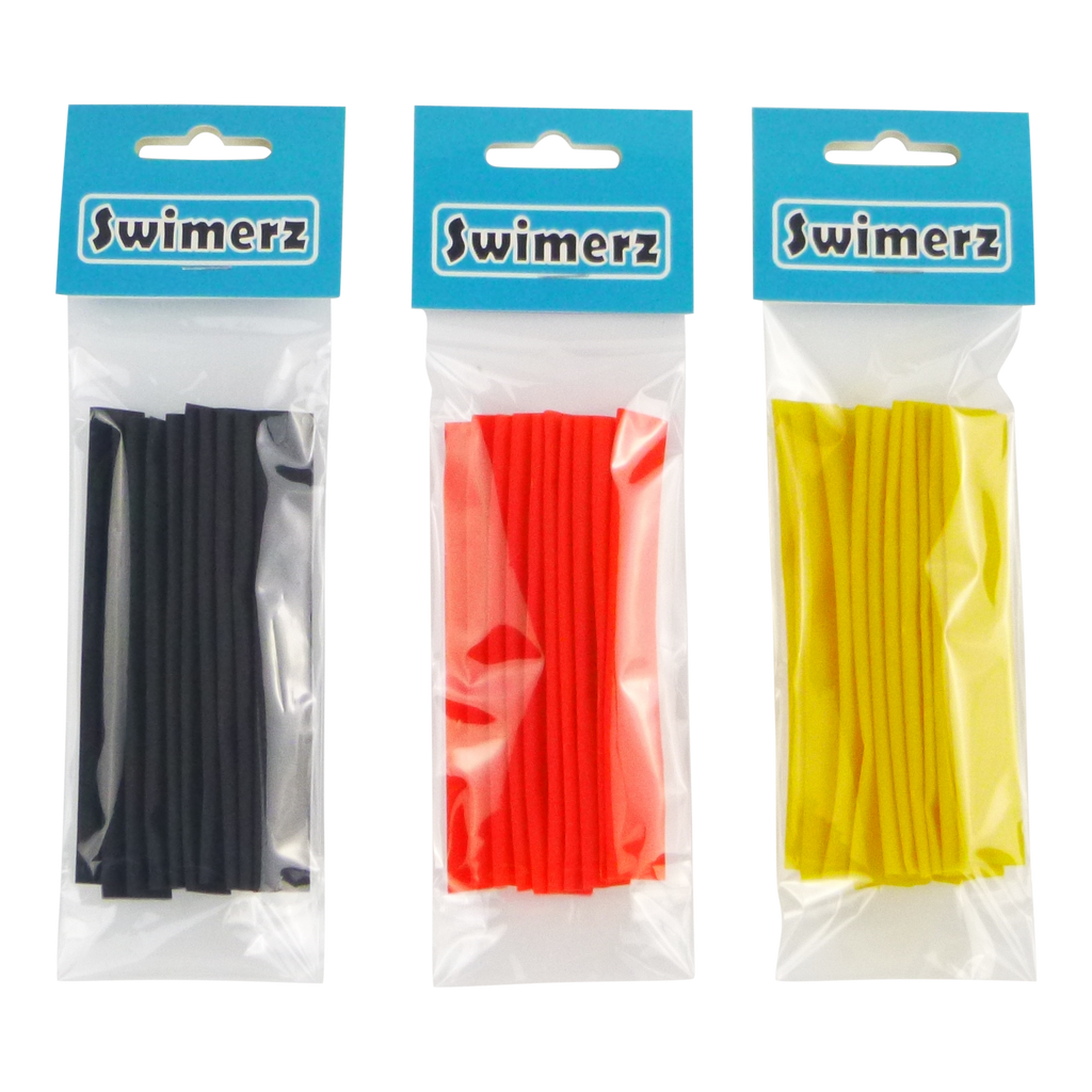 Swimerz Assist Hook Sleeves, 8/10mm Shrink Tube, Black, Yellow & Red, 100mm. Qty 30.-0