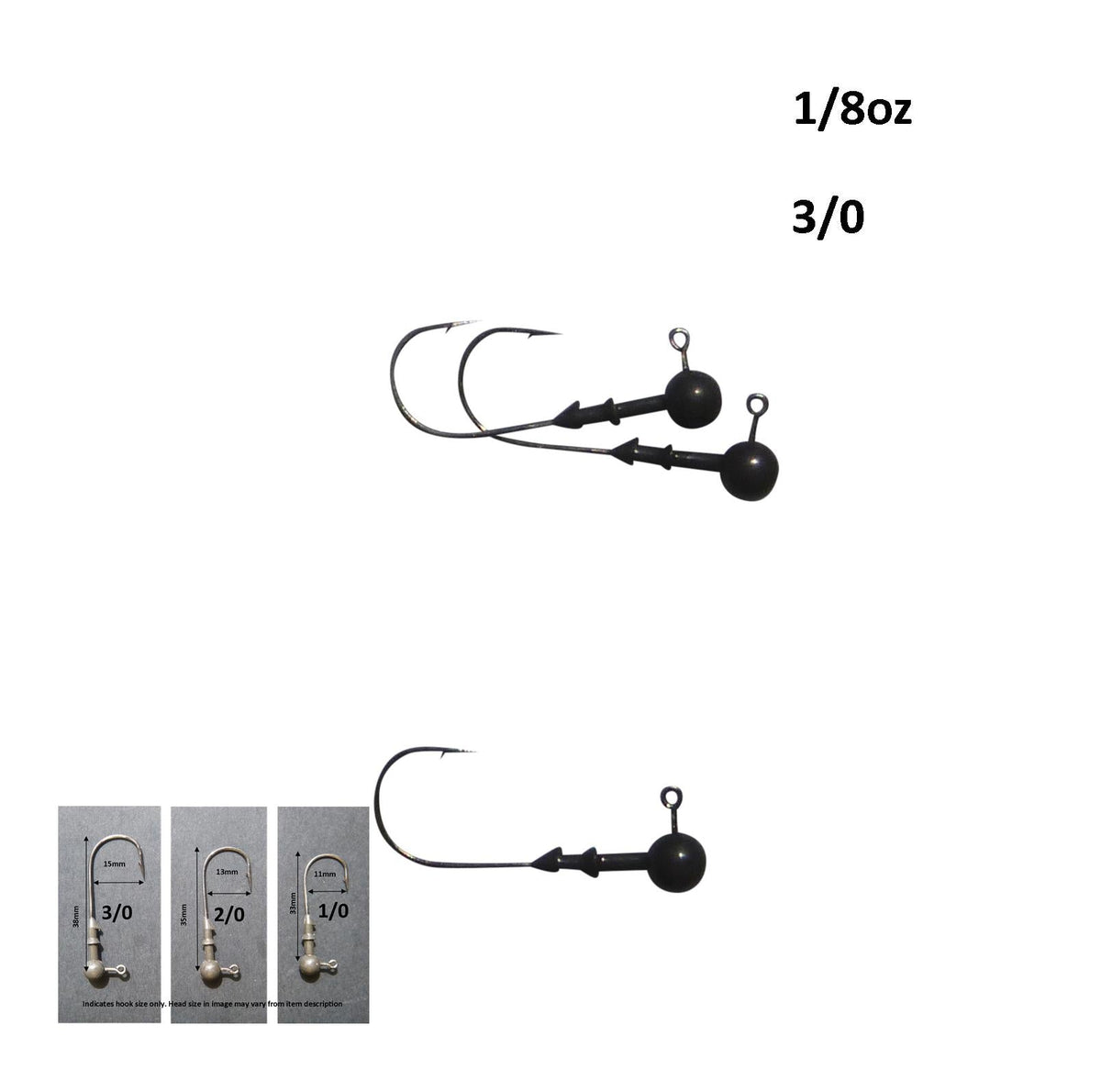 Vike 1/8 oz Round Jig Head with a Size 3/0 Hook Tungsten, 3 pack-1
