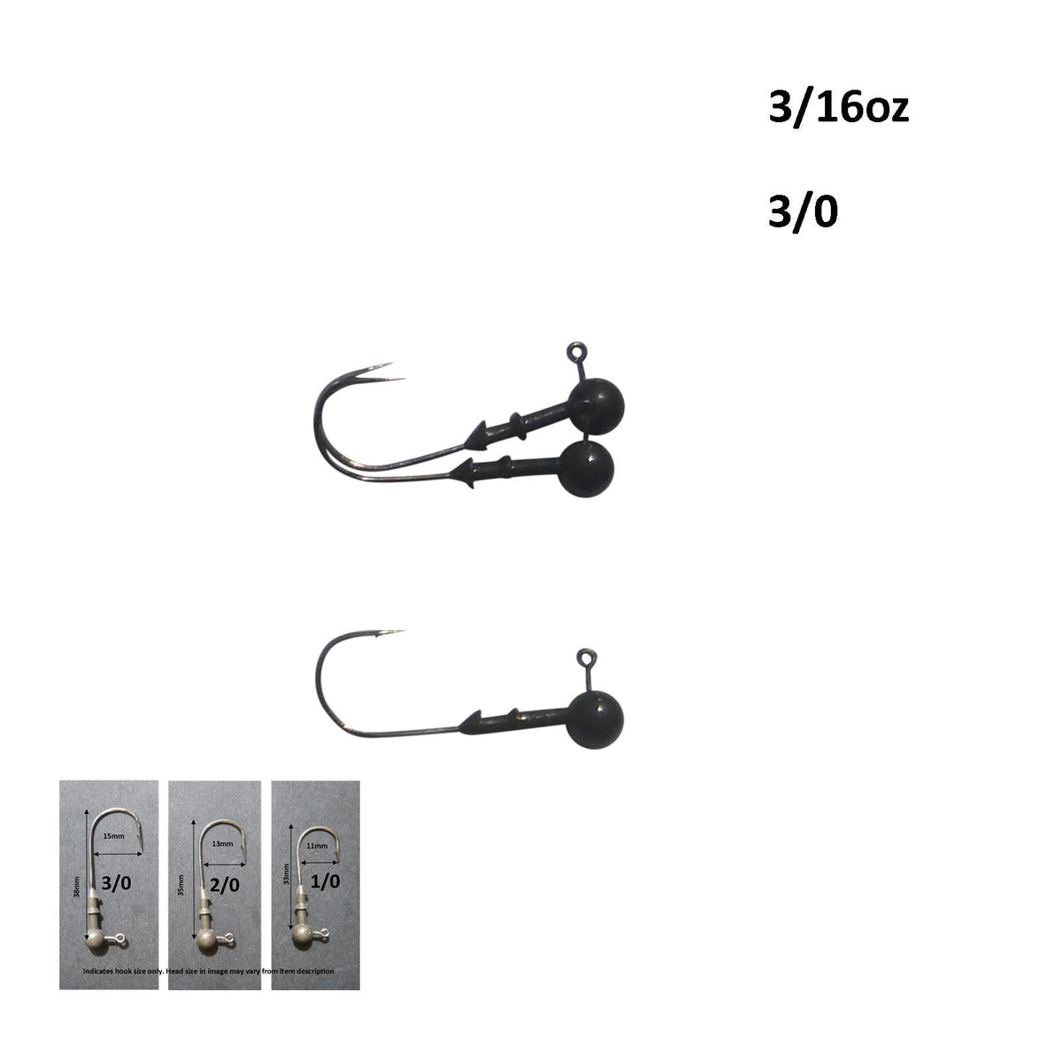 Vike 3/16 oz Round Jig Head with a Size 3/0 Hook Tungsten, 3 pack-1