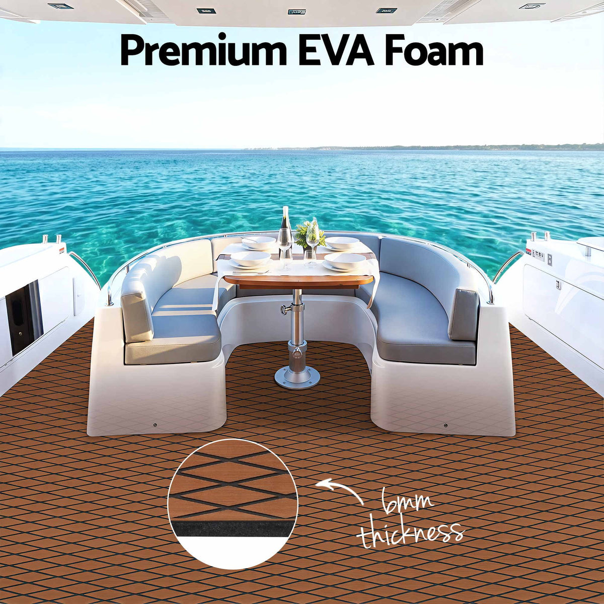 Seamanship EVA Foam Boat Flooring Decking Mat 240x90cm 6mm Diamond Brown