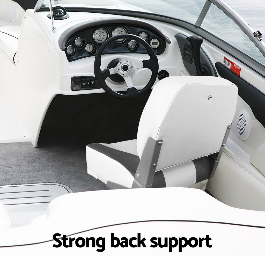 Seamanship 2X Folding Boat Seats with 2X Adjustable Pedestals 34–46cm Marine Swivel Low Back 13cm Padding Charcoal