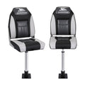 Seamanship 2X Folding Boat Seats with 2X Adjustable Pedestals 55–75cm Marine Seat Swivel High Back 12cm Padding Black
