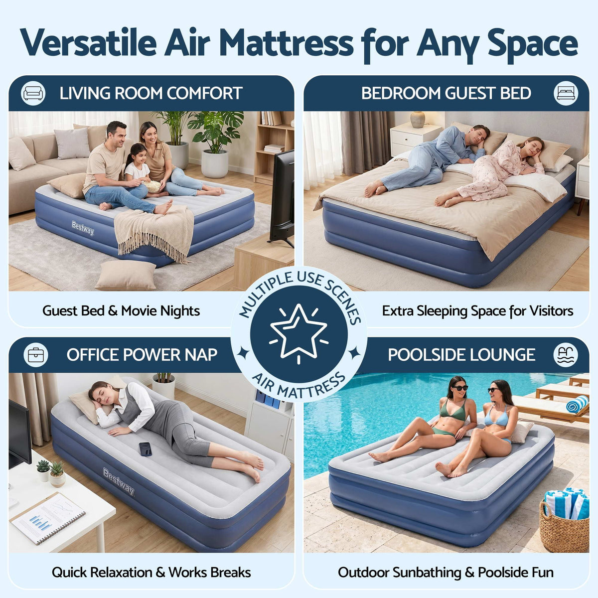 Bestway King Air Mattress with Built-in Pump Tritech Inflatable Bed 56cm