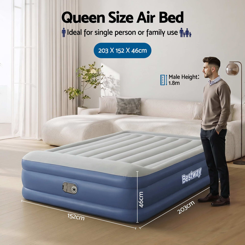 Bestway Queen Air Mattress with Built-in Pump Tritech Inflatable Bed 46cm