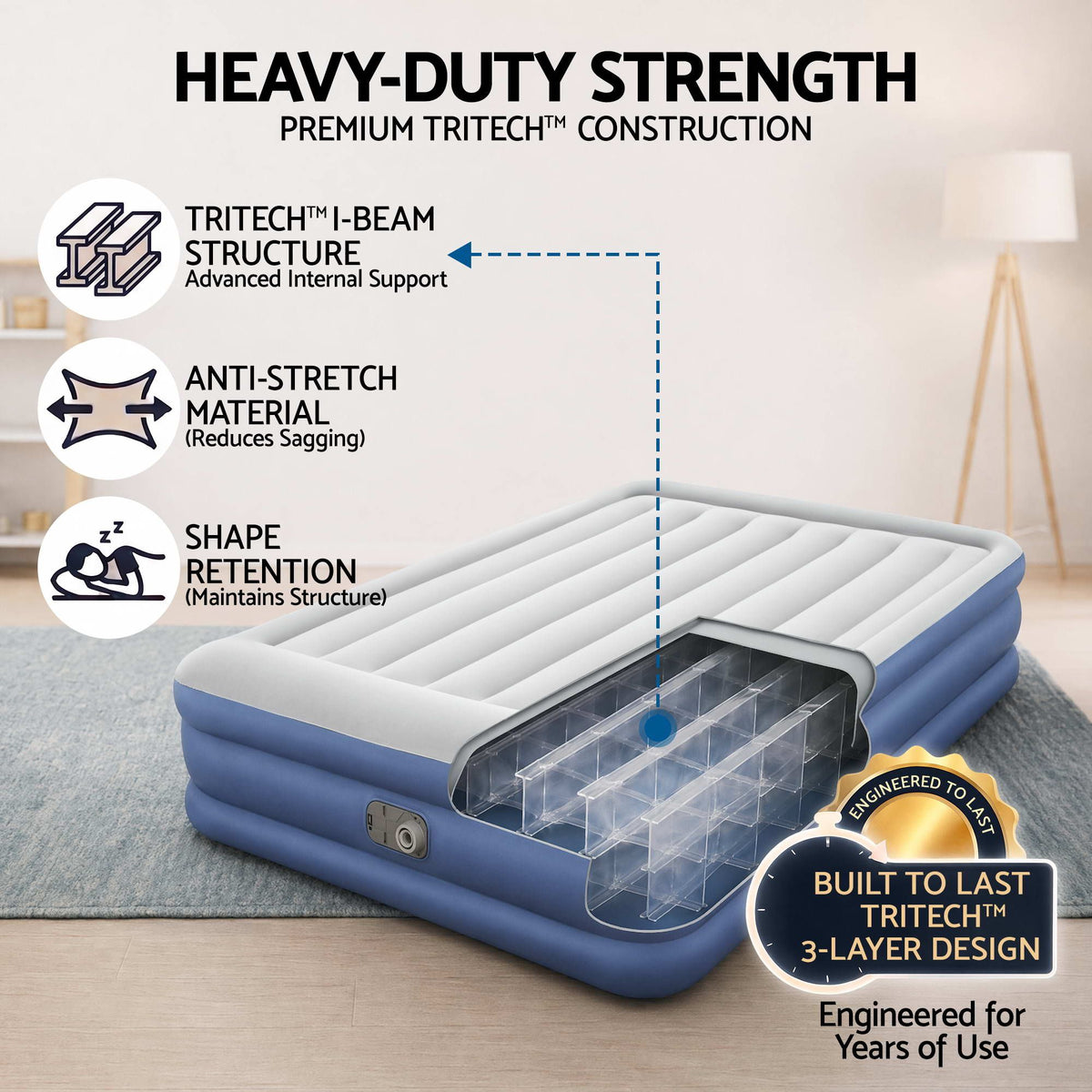 Bestway Queen Air Mattress with Built-in Pump Tritech Inflatable Bed 46cm