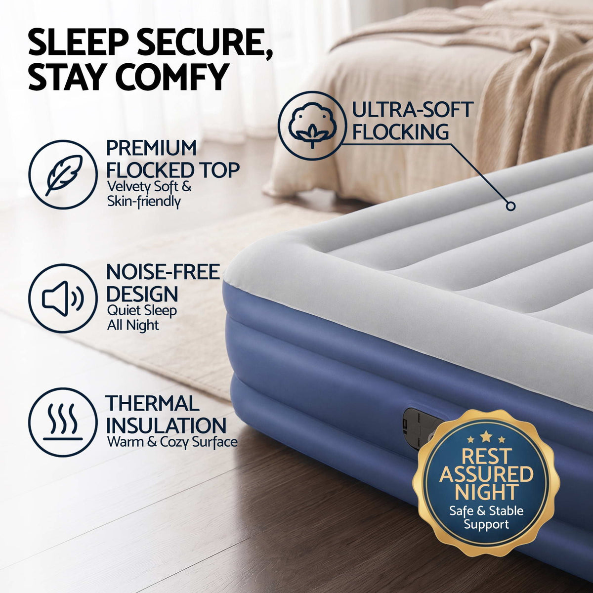Bestway Queen Air Mattress with Built-in Pump Tritech Inflatable Bed 46cm