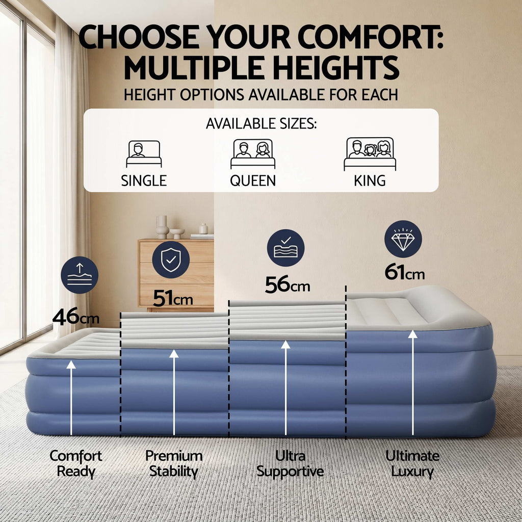 Bestway Queen Air Mattress with Built-in Pump Tritech Inflatable Bed 46cm