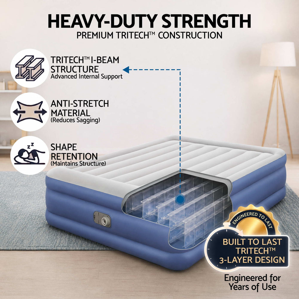 Bestway Queen Air Mattress with Built-in Pump Tritech Inflatable Bed 56cm