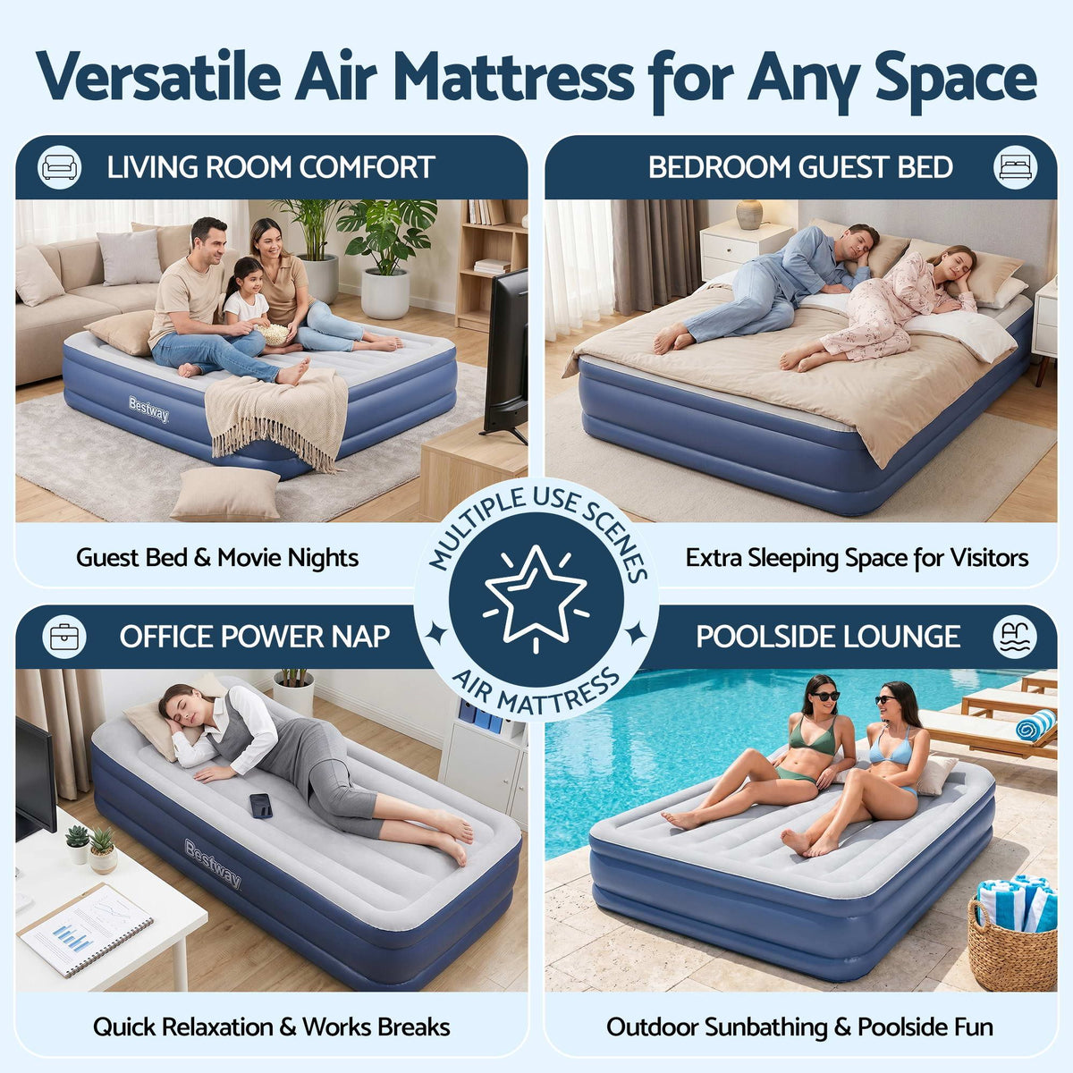 Bestway Queen Air Mattress with Built-in Pump Tritech Inflatable Bed 61cm