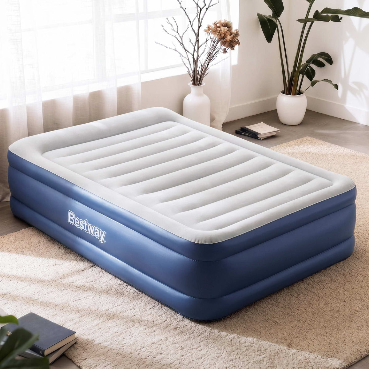 Bestway Queen Air Mattress with Built-in Pump Tritech Inflatable Bed 61cm