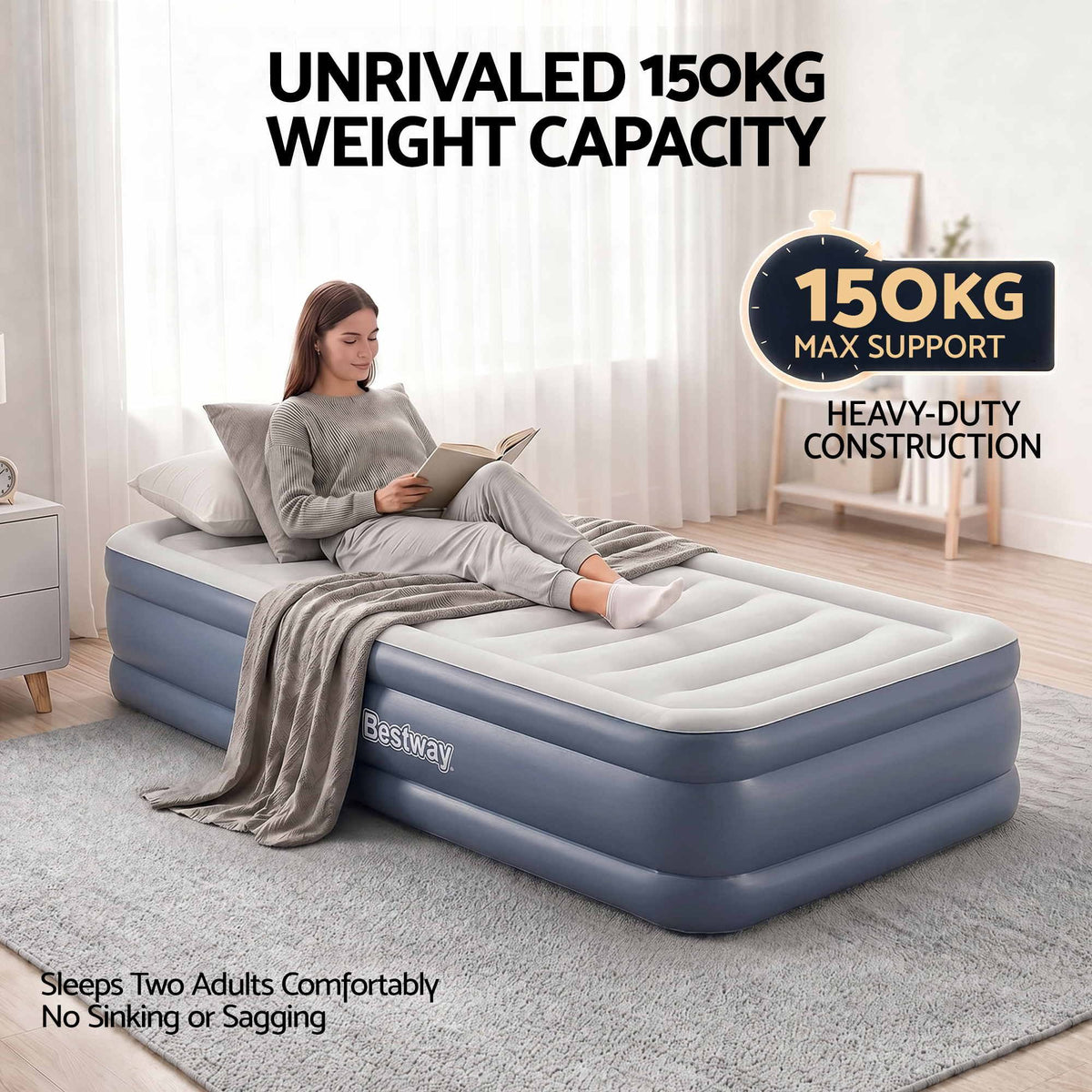 Bestway Single Air Mattress with Built-in Pump Tritech Inflatable Bed 51cm