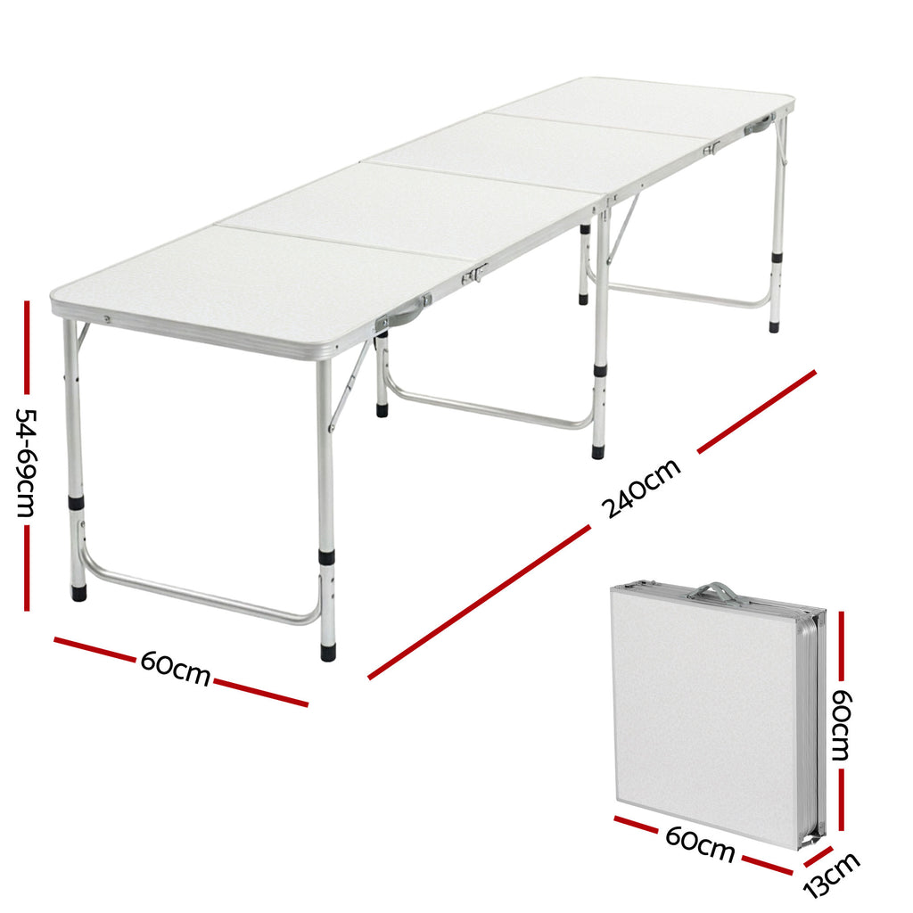 Weisshorn Folding Camping Table 240CM Portable Outdoor Picnic BBQ Aluminium Desk