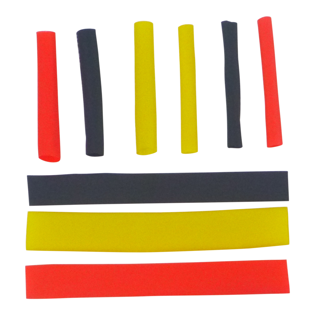 Swimerz Assist Hook Sleeves, 6mm Shrink Tube, Black, Yellow & Red, 50mm. Qty 45.-1