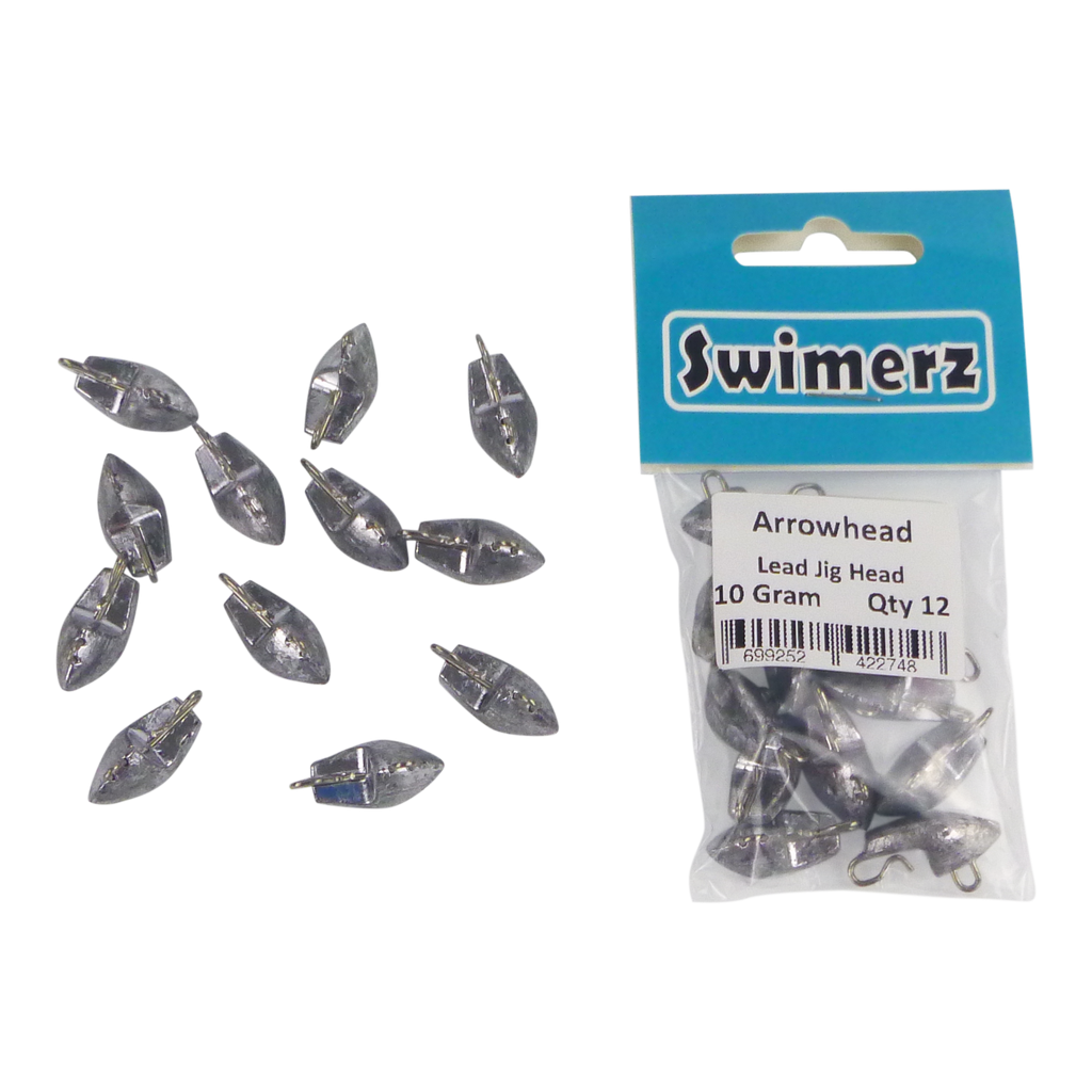 Swimerz 10gm Arrowhead Jig Head, 3/8oz, Lead, Qty 12-2
