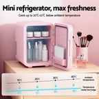 Glacio Mini Fridge Skincare Beauty Cooler Warmer LED Mirror 12V 220V Pink 4L