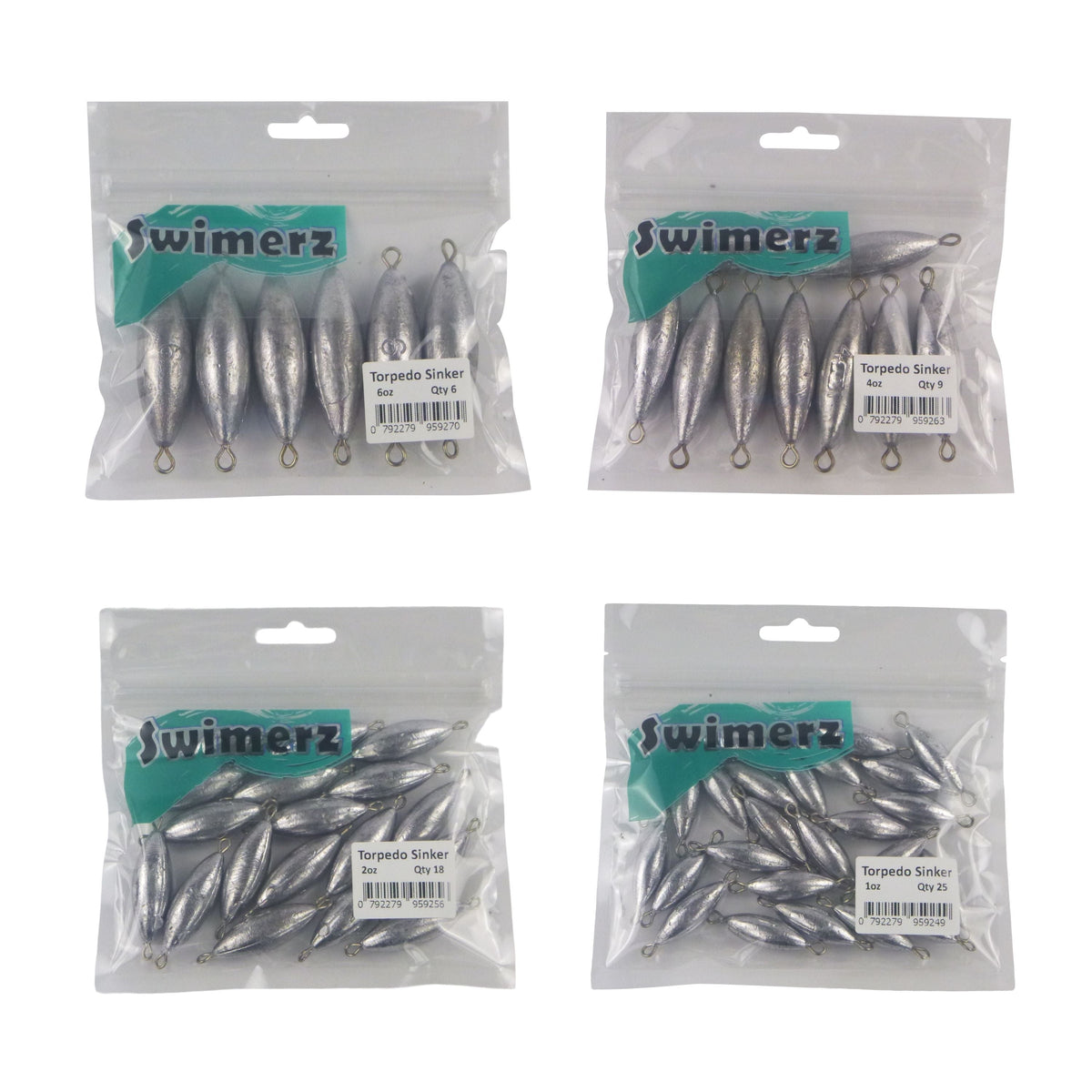 Swimerz Bulk Pack Torpedo Trolling Sinker, 4 sizes, Qty 58-1