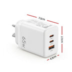 Devanti USB C Charger 65W Fast Charger 3 Port PD Wall Adapter White