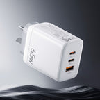 Devanti USB C Charger 65W Fast Charger 3 Port PD Wall Adapter White