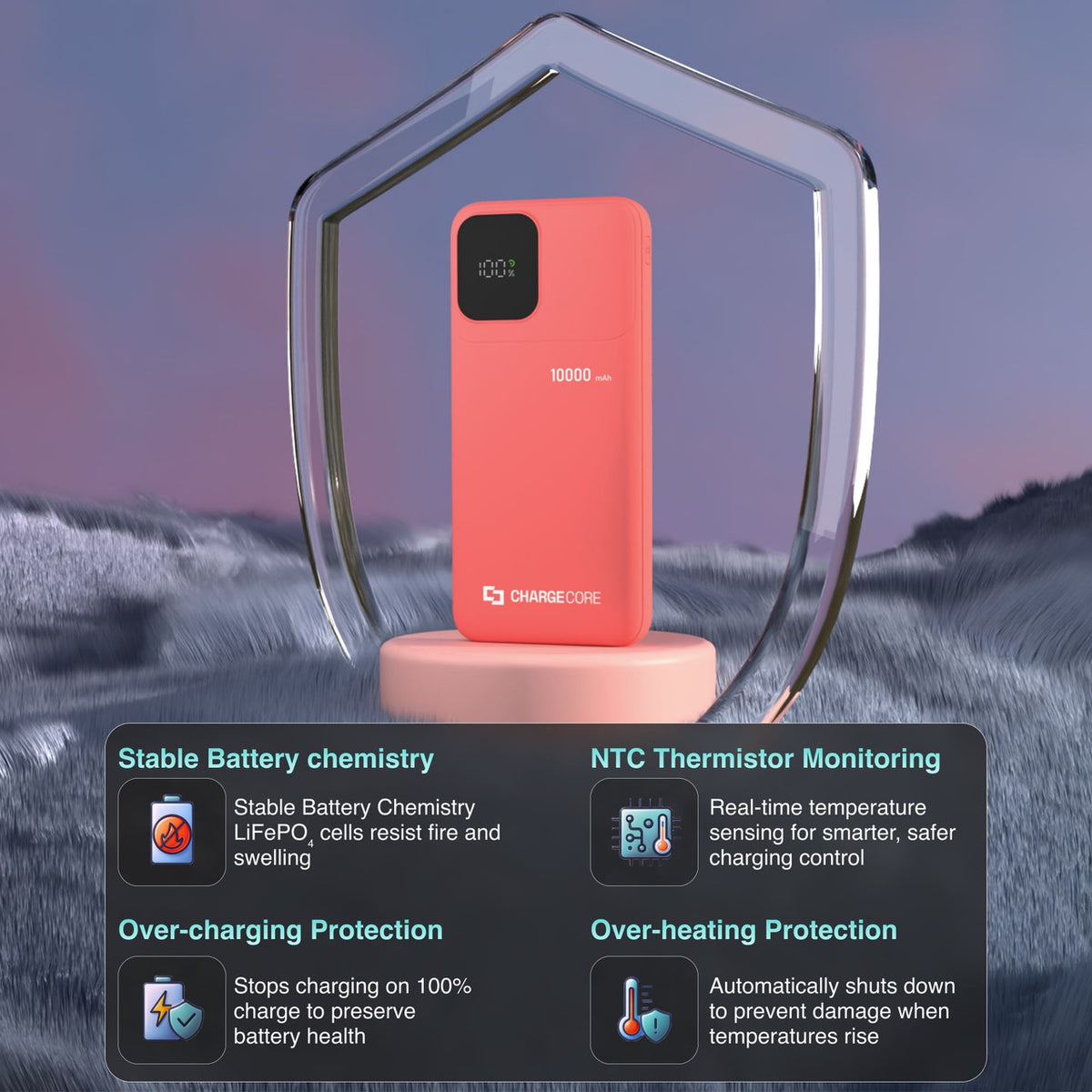 ChargeCore SafeCharge Max 10K - Sunset Coral