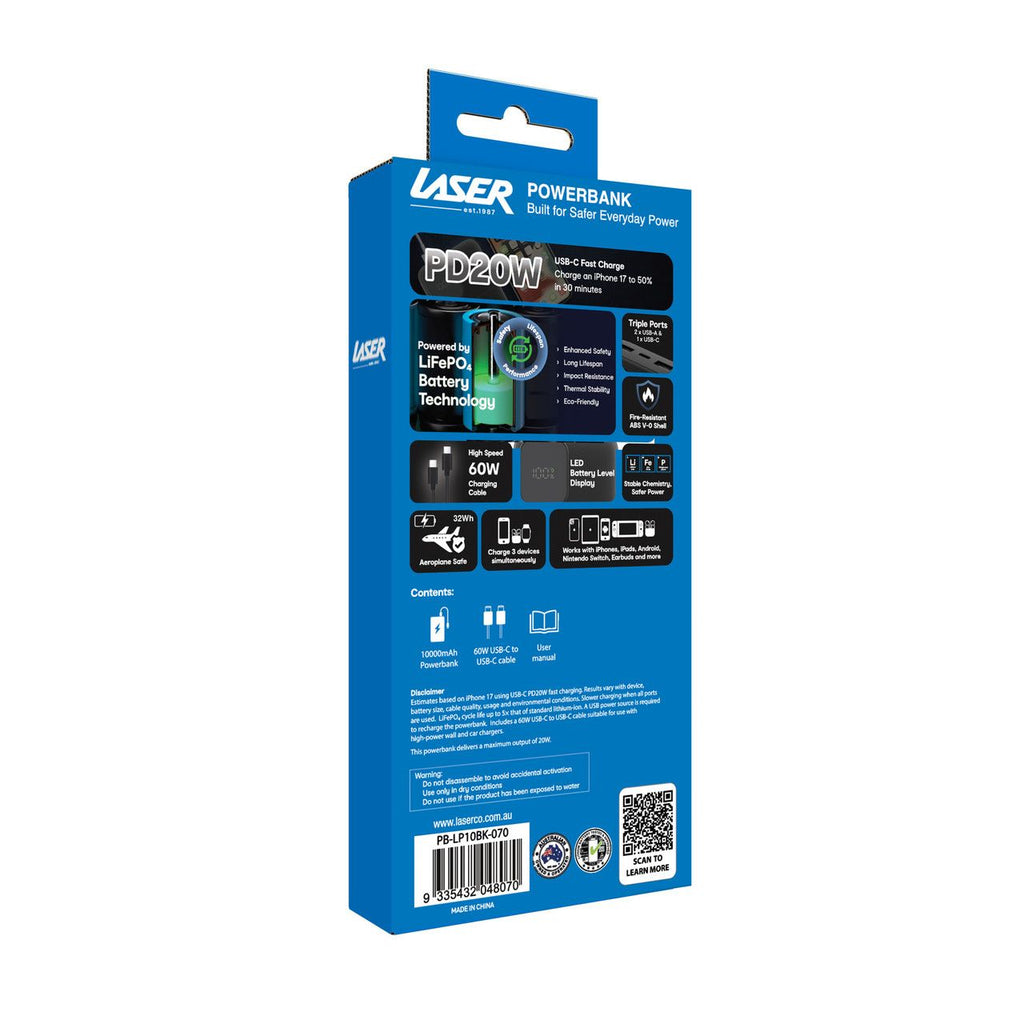 Laser 10000mAh LiFePO4 CCC Power Bank Black