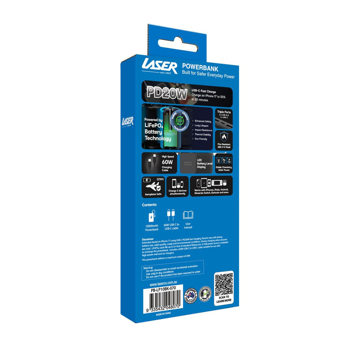 Laser 10000mAh LiFePO4 CCC Power Bank Black