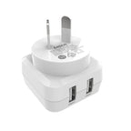 Laser Dual USB AC Charger 2.4A with 3-in-1 Cable White