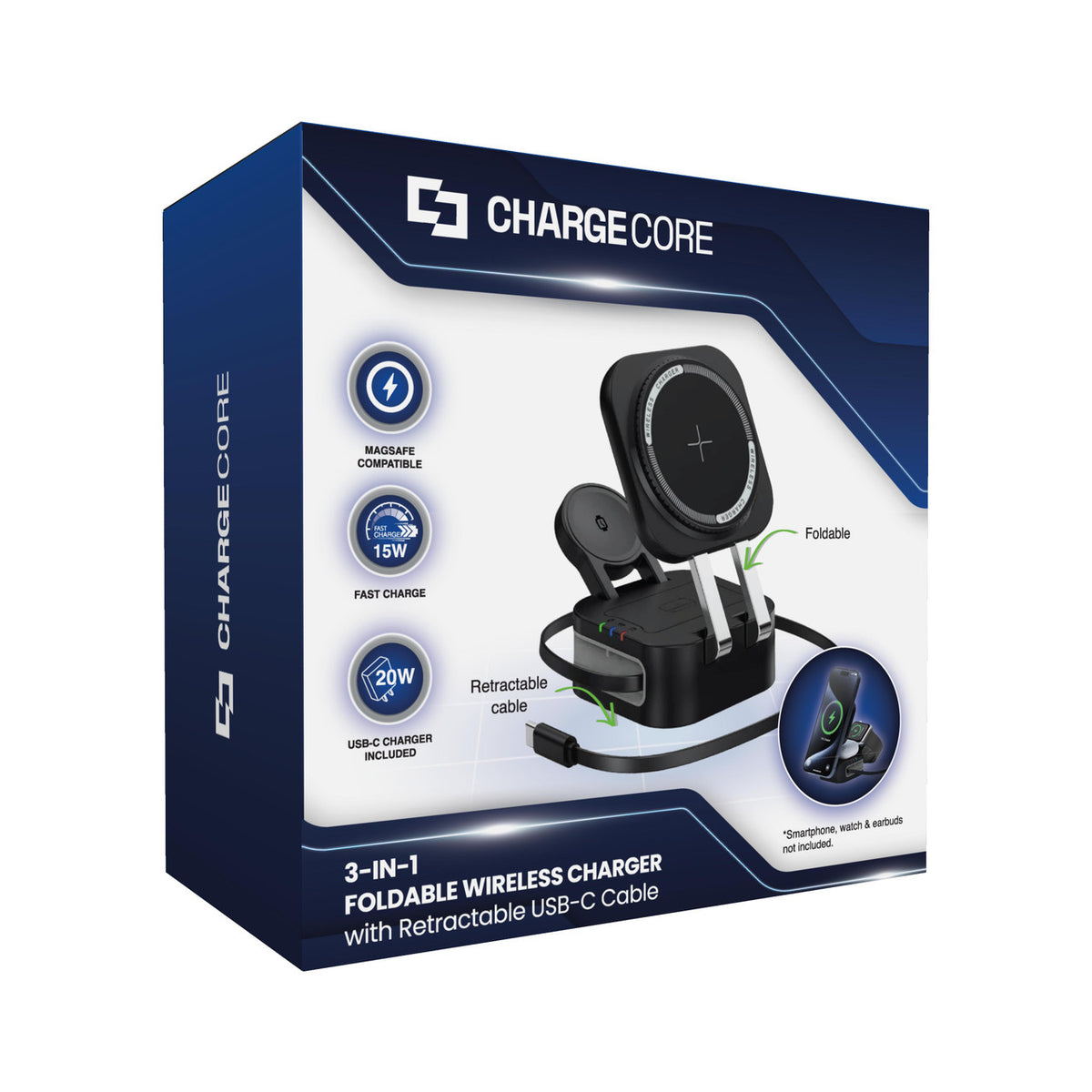 Laser 3 in 1 Foldable Wireless Charging Stand Black