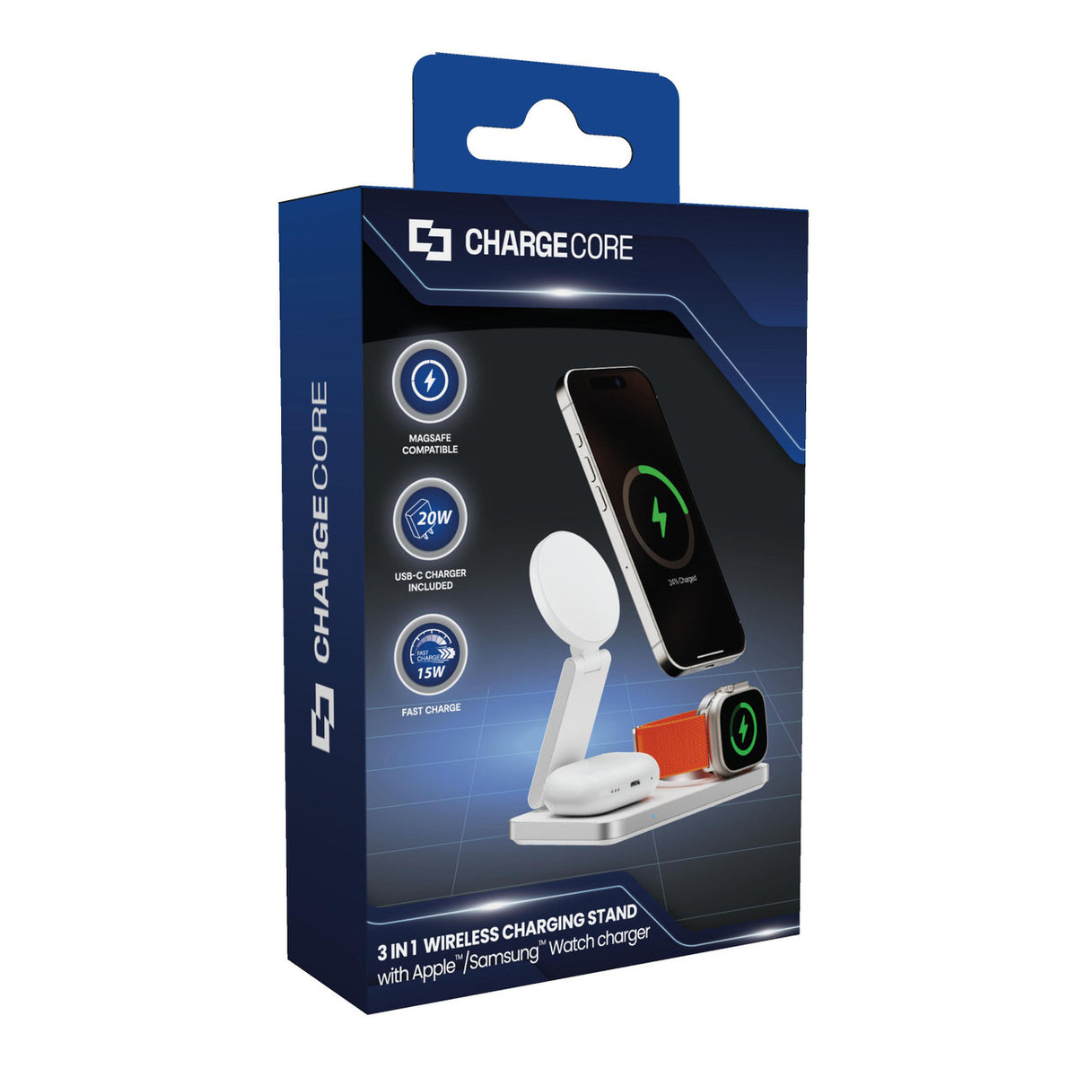 Laser ChargeCore 3-in-1 MagSafe Charger White