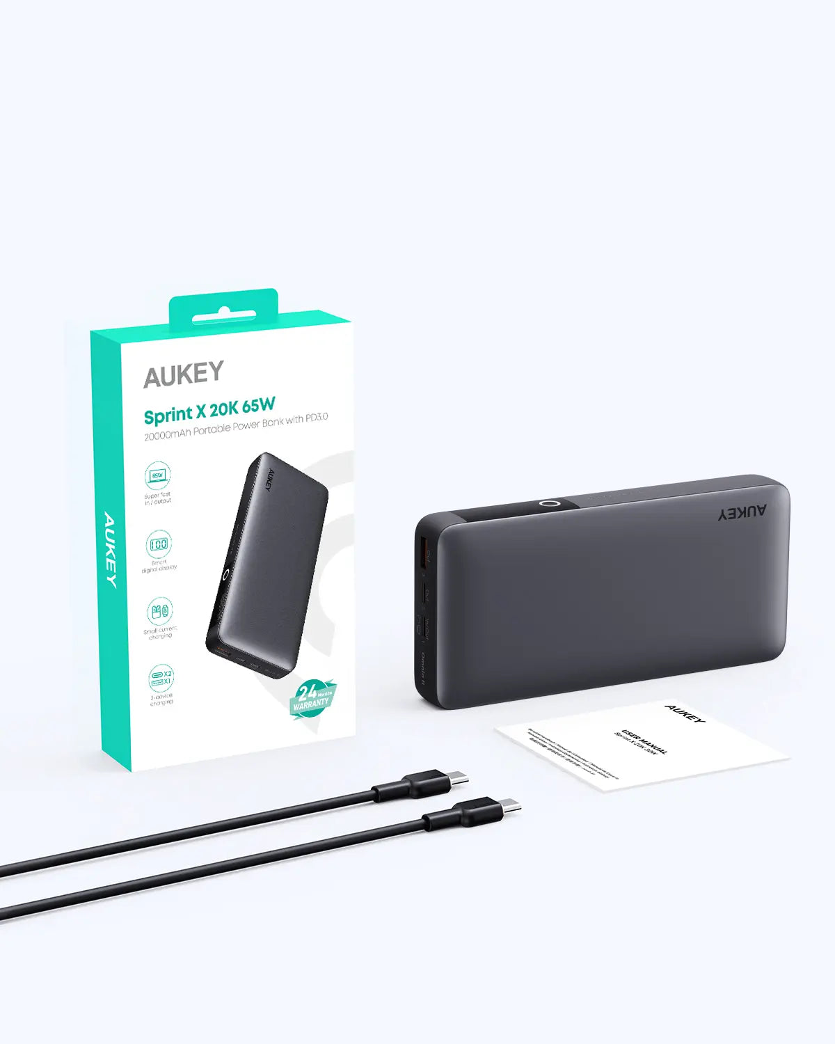 AUKEY Sprint X 20000mAh 65W USB-C Laptop Power Bank with PD & PPS – PB-Y43