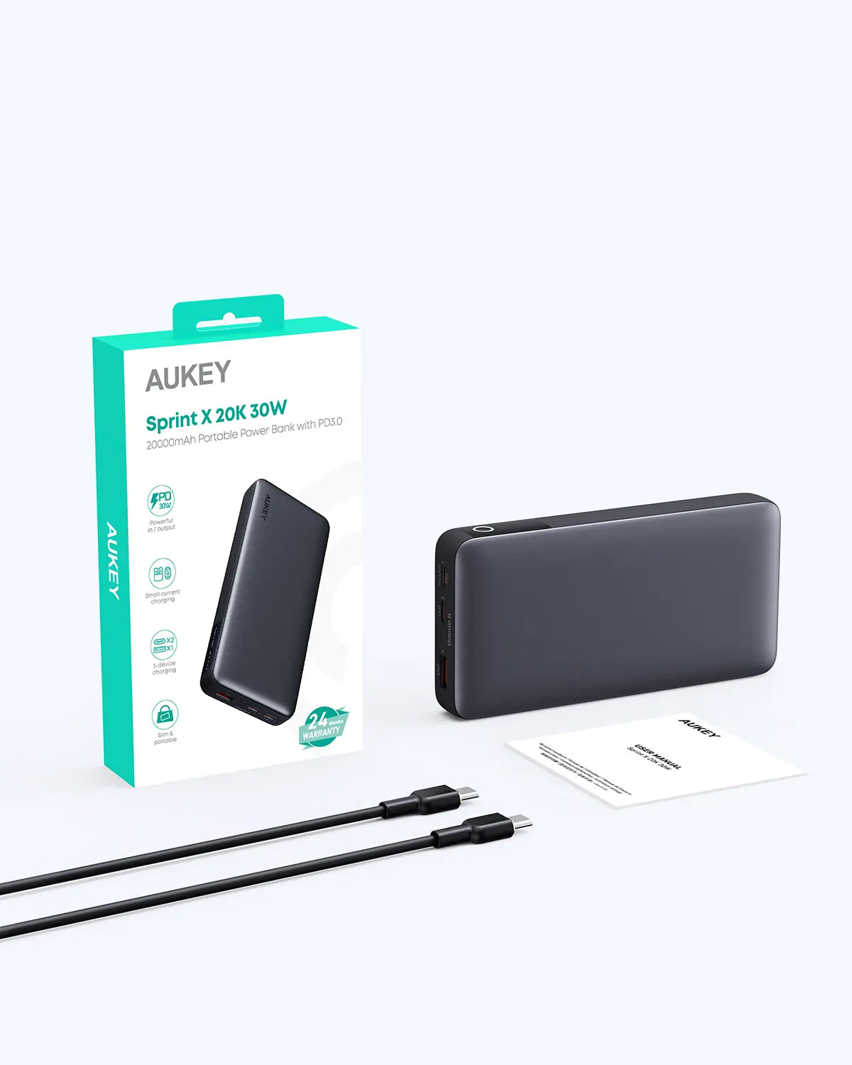 AUKEY Sprint X 20000mAh 30W PD 3-Port USB-C Power Bank with PPS – PB-Y42