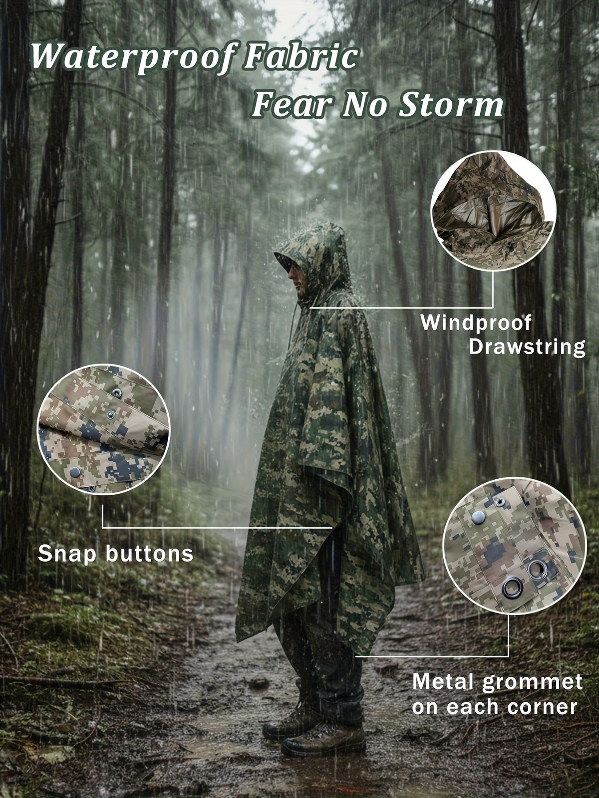 Camouflage 迷彩 Camouflage rain poncho, waterproof poncho Australia, outdoor rain gear, camping poncho, hiking poncho, bushwalking poncho, hunting poncho, emergency poncho
