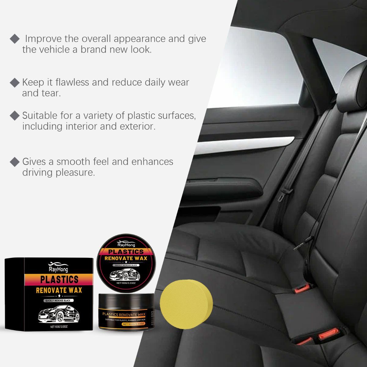 Car Plastic Renovate Wax Australian Car Care Plastic Restoration Wax Car Trim - White - Size 100g-2pcs