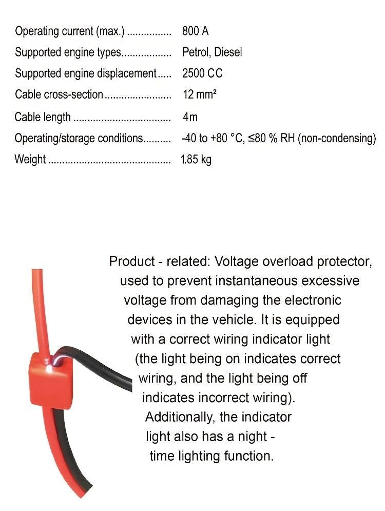 battery jumper cables, 3000A jumper cables, heavy duty jumper cables, car battery starter cables, vehicle jump start kit, surge protected jumper cables, digital voltage display cables, 4WD recovery tools, emergency road kit Australia - Red - Size 5m