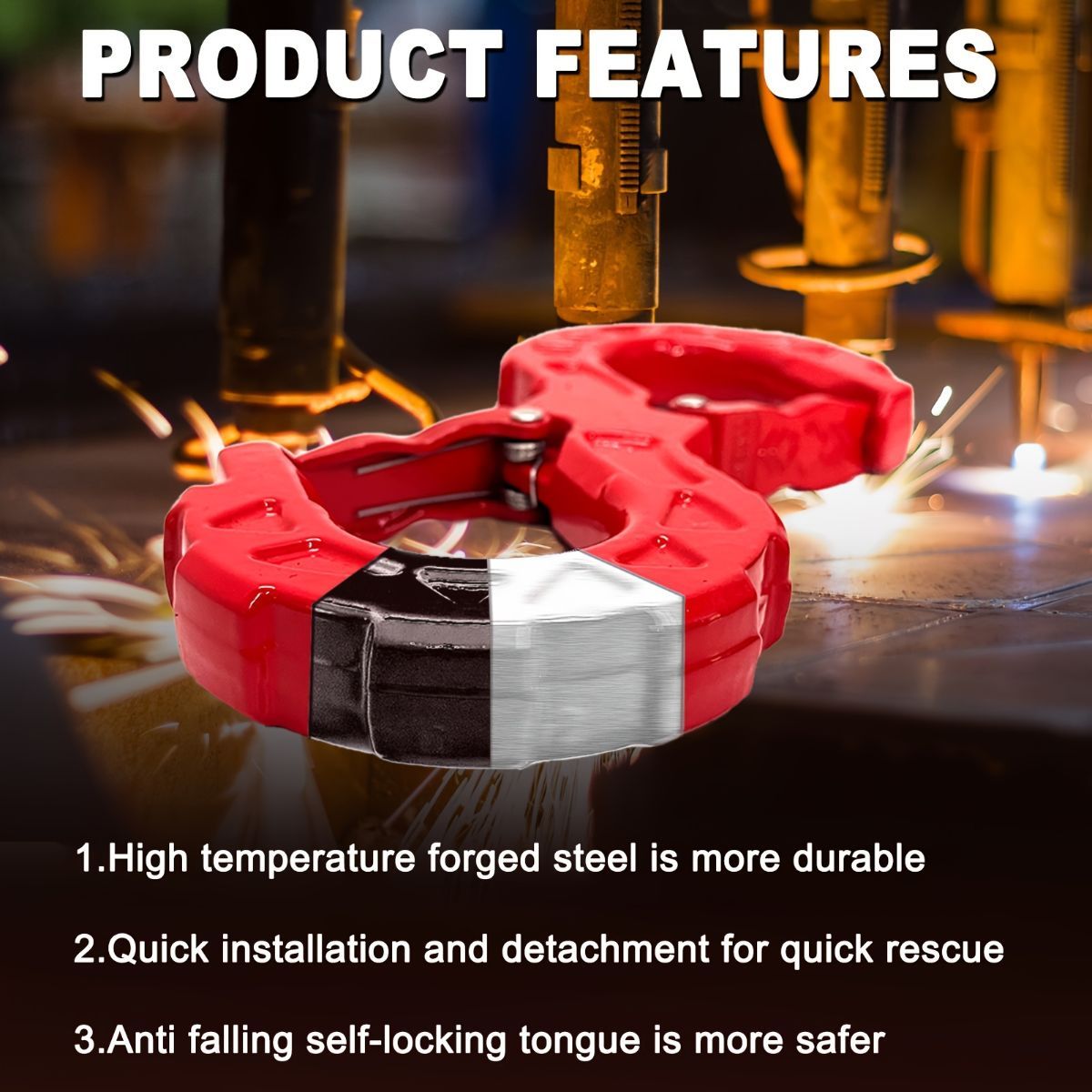red heavy-duty S-shaped trailer tow hook, G80 steel, 14968.55 kg load capacity, off-road rescue, truck towing, SUV tow hook, vehicle recovery, self-locking tongue - Black - Size S