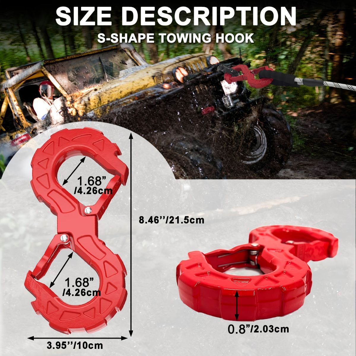 red heavy-duty S-shaped trailer tow hook, G80 steel, 14968.55 kg load capacity, off-road rescue, truck towing, SUV tow hook, vehicle recovery, self-locking tongue - Orange - Size S