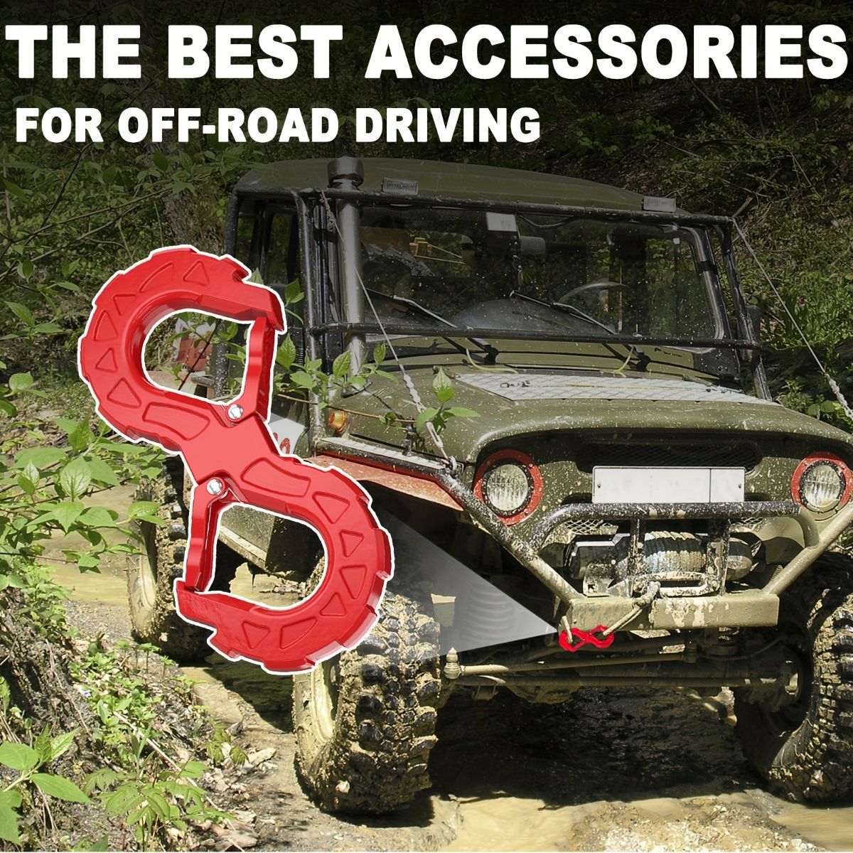 red heavy-duty S-shaped trailer tow hook, G80 steel, 14968.55 kg load capacity, off-road rescue, truck towing, SUV tow hook, vehicle recovery, self-locking tongue - Red - Size S