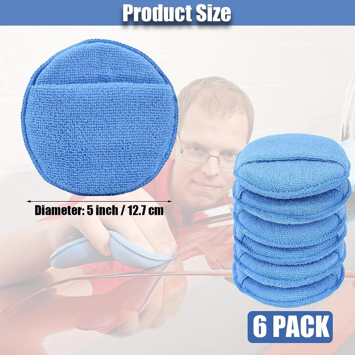 Microfiber Wax Applicator Pads, Car Wax Applicator with Finger Pocket, Buffing & Detail Polishing Foam Pads for Car Cleaning and Fine Polishing (5 inch, 6 Pack)
