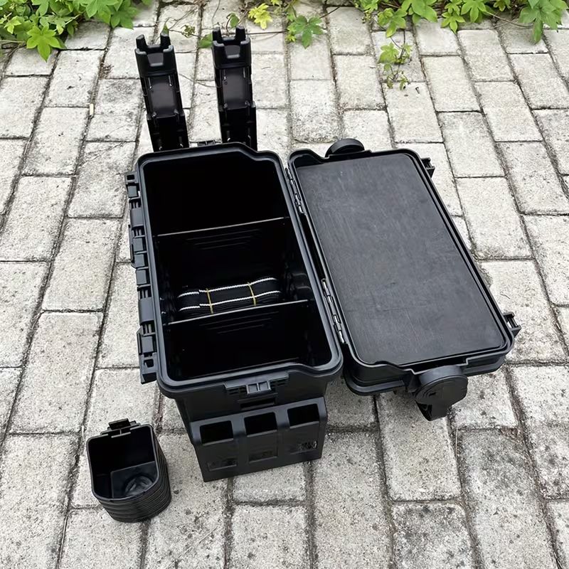 Double-layer multi-function outdoor storage fishing box, can be used as a stool, convenient storage of various fishing lines, bait, live fish.