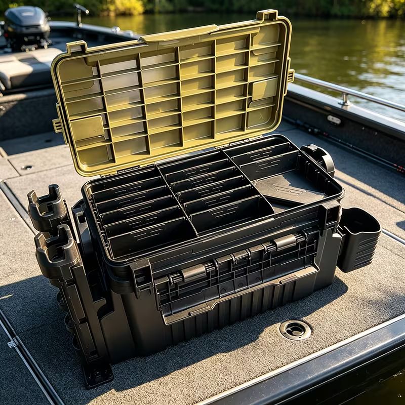 Double-layer multi-function outdoor storage fishing box, can be used as a stool, convenient storage of various fishing lines, bait, live fish.