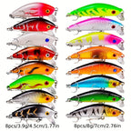 Proberos 20-piece fishing tackle set | hard bait set, suitable for striped bass and bass | scoop hook lure, minnow lure, jumper, pencil-shaped swim bait, fish hook, sea bass lure