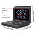 3-in-1 wireless charger, time and temperature display, bedroom desk alarm clock, iPhone 16 15 14 13 12 11 Pro Max/Mini/Plus/XR/X/8 AirPods 2/3/4/Pro/Pro 2 charging dock AirPods 4/3 /Pro/2, compatible with Samsung S25/S23/S22/S21/S20/ Galaxy Buds