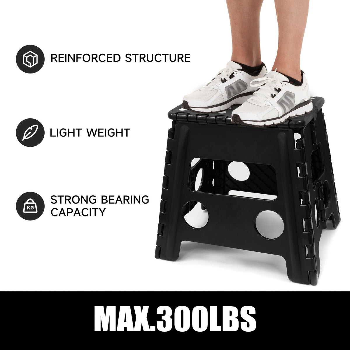 Black foldable camping stool, portable camping seat, lightweight outdoor furniture, durable stool for camping, compact camping gear