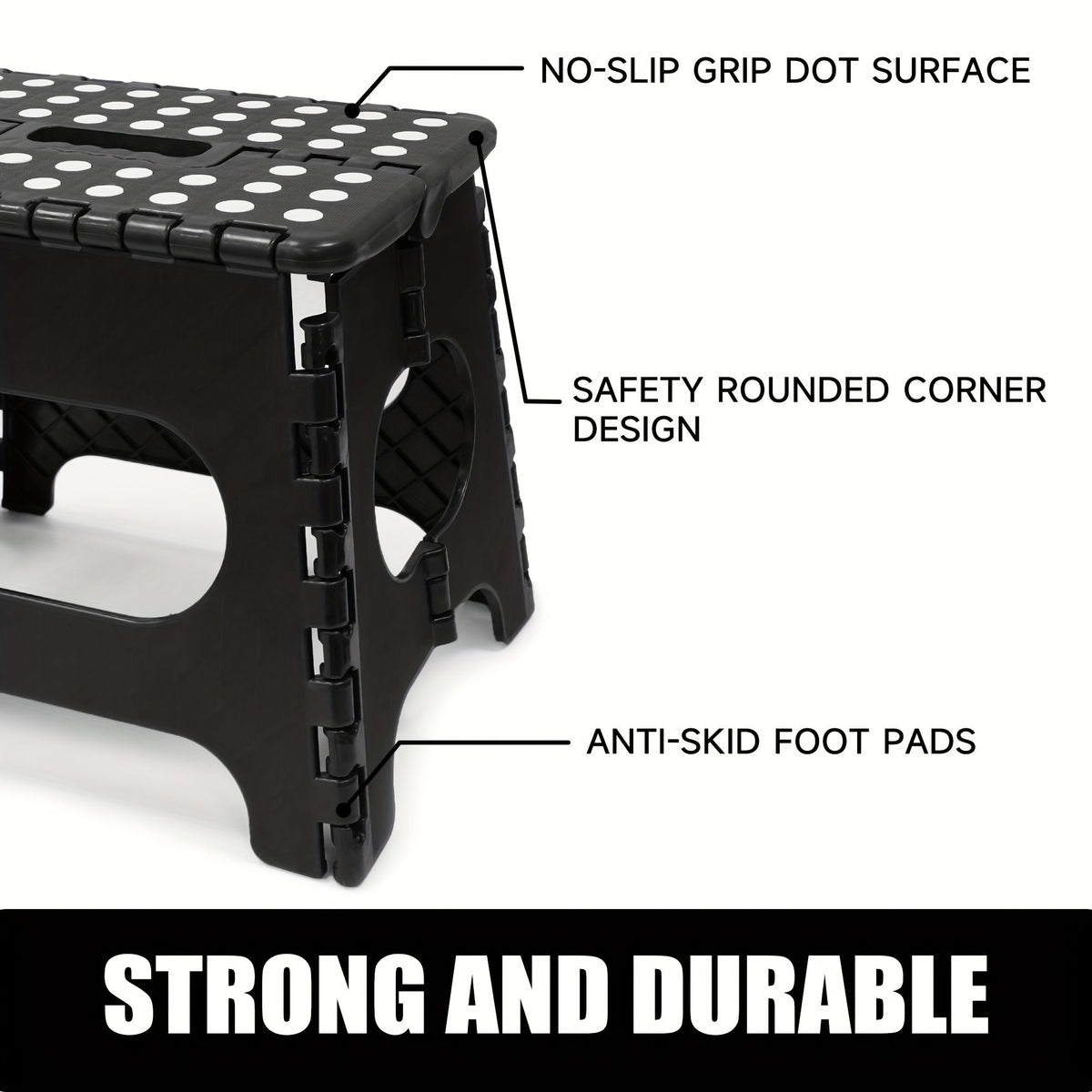 Black foldable camping stool, portable camping seat, lightweight outdoor furniture, durable stool for camping, compact camping gear