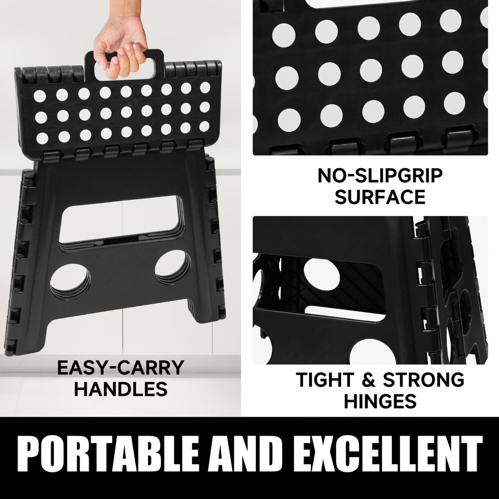 Black foldable camping stool, portable camping seat, lightweight outdoor furniture, durable stool for camping, compact camping gear