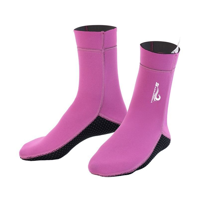 unisex diving socks, 3MM neoprene socks, mid-calf diving socks, hook-and-loop diving socks, water sports socks, diving snorkeling socks, beach volleyball socks, Australia diving gear, neoprene socks for men and women - Pink - Size L
