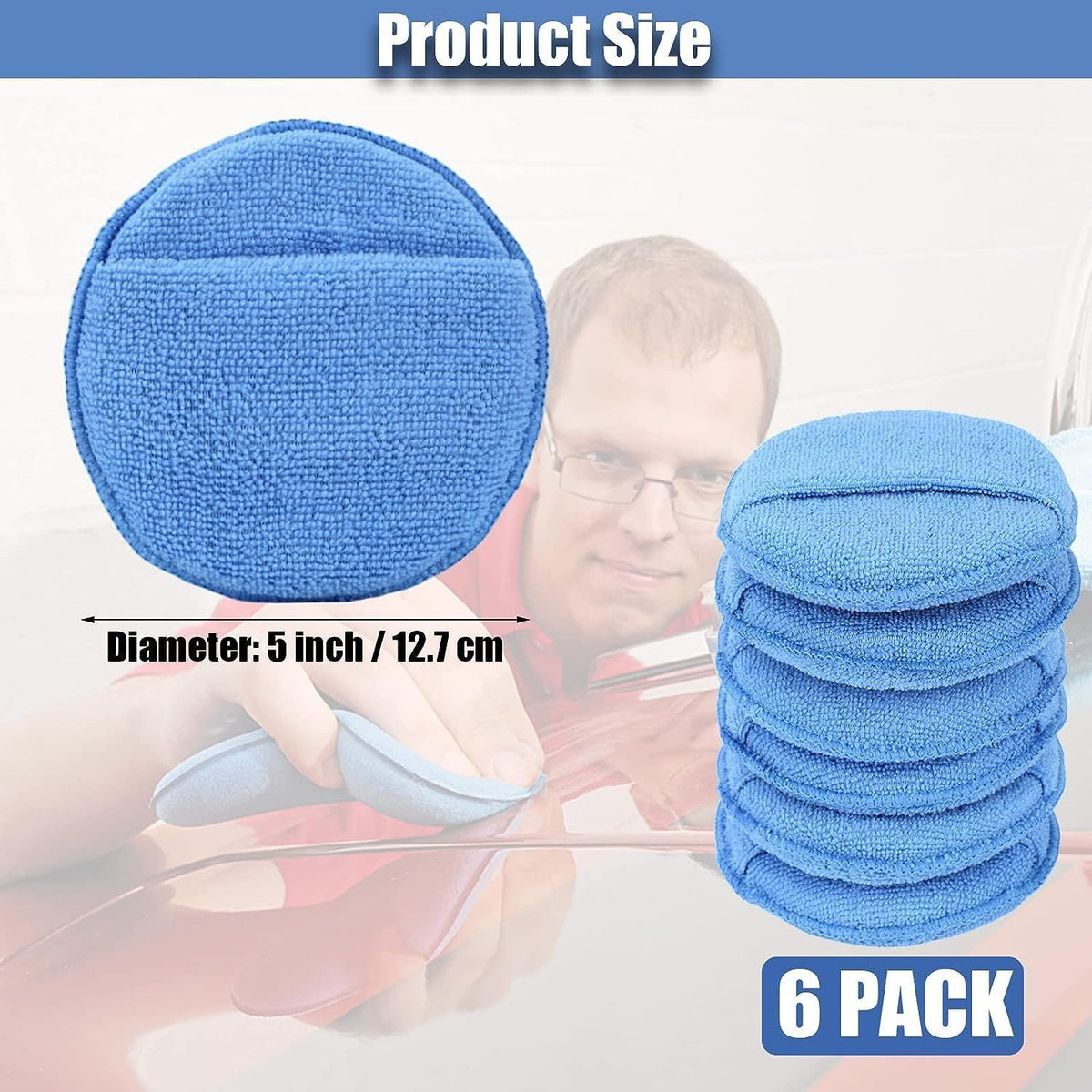 Microfiber Wax Applicator Pads, Car Wax Applicator with Finger Pocket, Buffing & Detail Polishing Foam Pads for Car Cleaning and Fine Polishing (5 inch, 6 Pack)